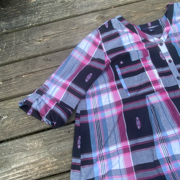 Denim 24/7 soft Cotton plaid blouse feminine style button tab sleeves 20W NEW - Picture 8 of 13